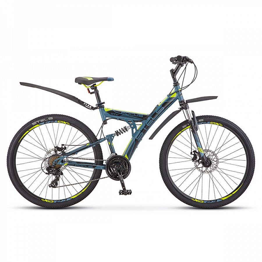 Велосипед Stels Focus 27,5" MD 21 sp V010 Синий/Неоновый-зеленый (LU089832)