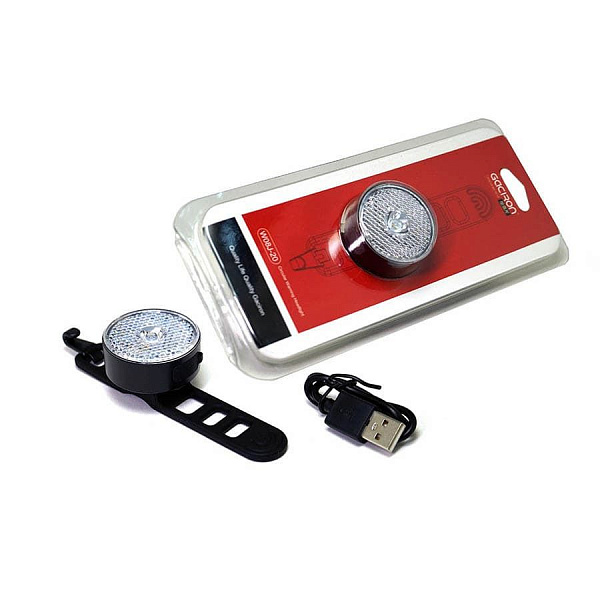 Фонарь передний GACIRON W08J-20 20lm,1диод,автомат,Li-аккум,USB,катафот,угол 25град.черный