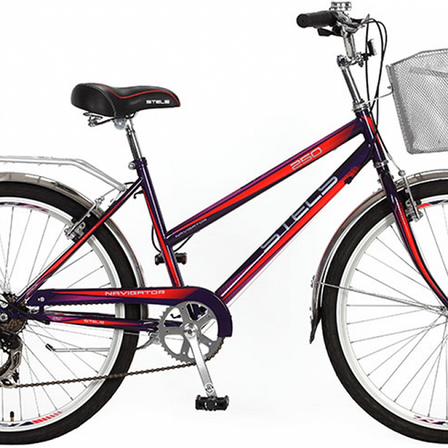 Велосипед Stels Navigator 26" 250 Lady Баклажановый/Пурпурный/Красный (с корзиной)