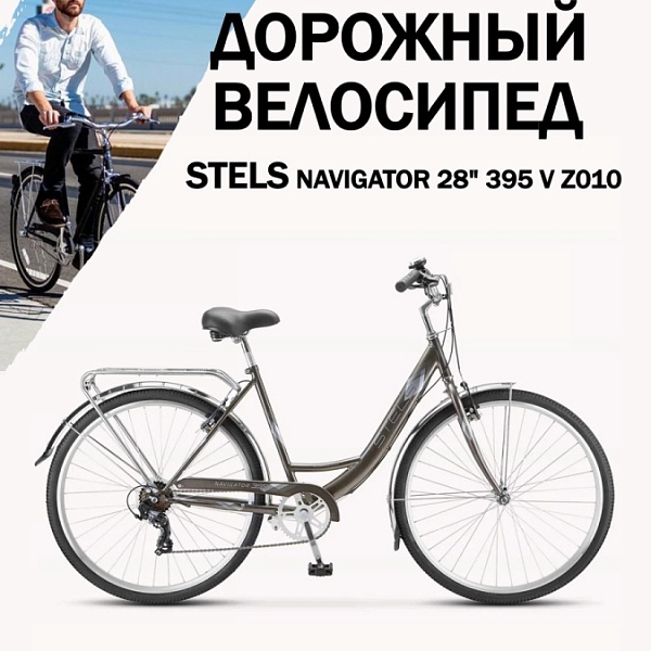 Велосипед Stels Navigator 28" 395 V Z010 Золотисто-серый металлик (с корзиной) (LU089103)