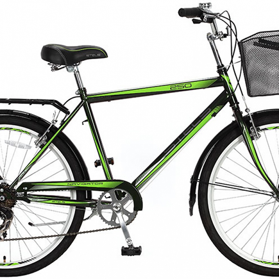 Велосипед Stels Navigator 26" 250 Gent Темно-зеленый/Салатовый (с корзиной)