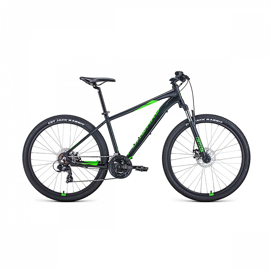 Велосипед 27,5" Forward Apache 27,5 2.2 disc AL Черный матовый/Ярко-зеленый 20-21 г