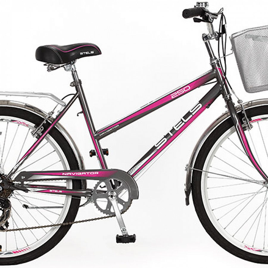 Велосипед Stels Navigator 26" 250 Lady Серый/Розовый (с корзиной)